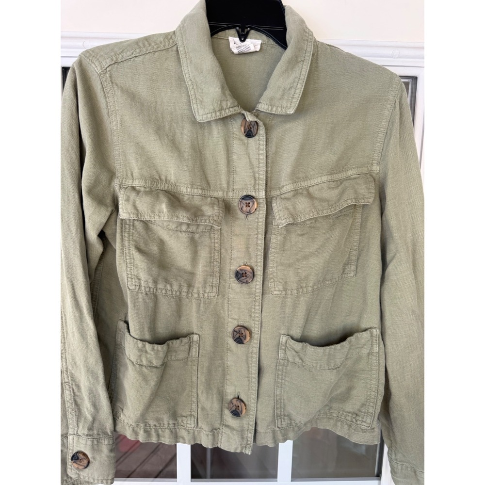 Nicole Miller olive green small structured jacket utilitarian chore barn pockets